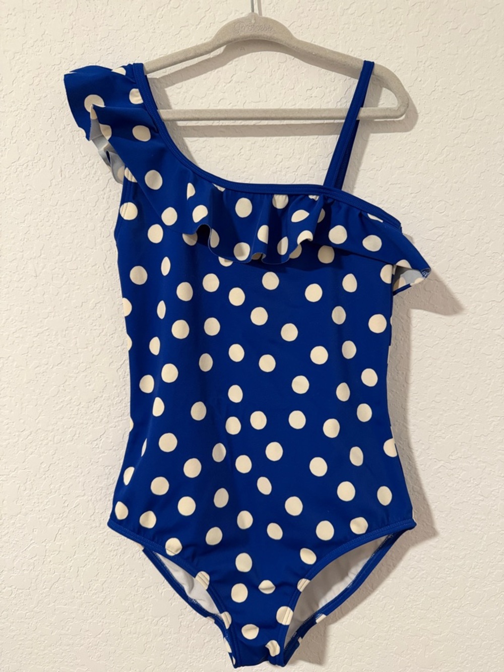 Mini Boden Royal Blue Polka Dot One-Shoulder Swimsuit